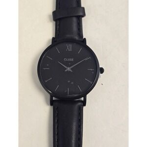 Cluse Women's Watch Minuit Quartz Black Leather Strap Black Dial Hands CL30008